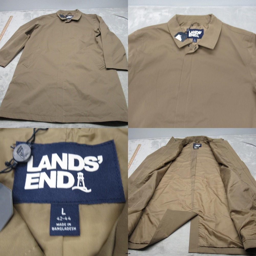 Lands End Jacket Men Large Light Brown Collared Full Zip 2 Vent Lined NEW